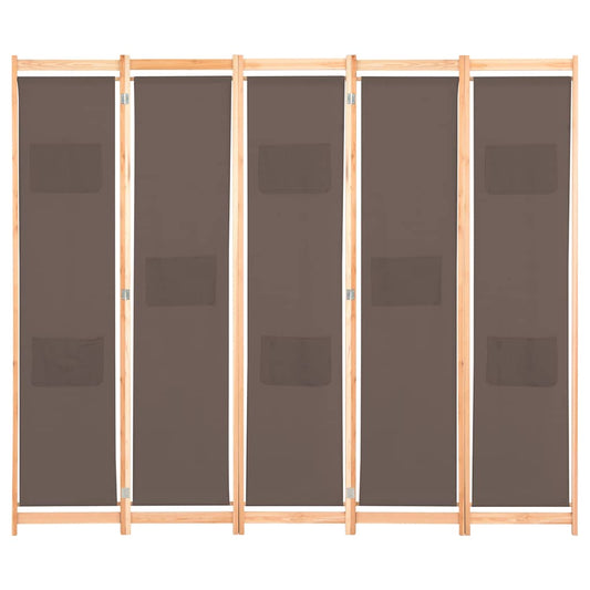5-Panel Room Divider Brown 200x170x4 cm Fabric