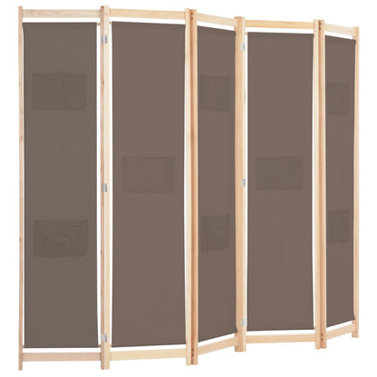 5-Panel Room Divider Brown 200x170x4 cm Fabric