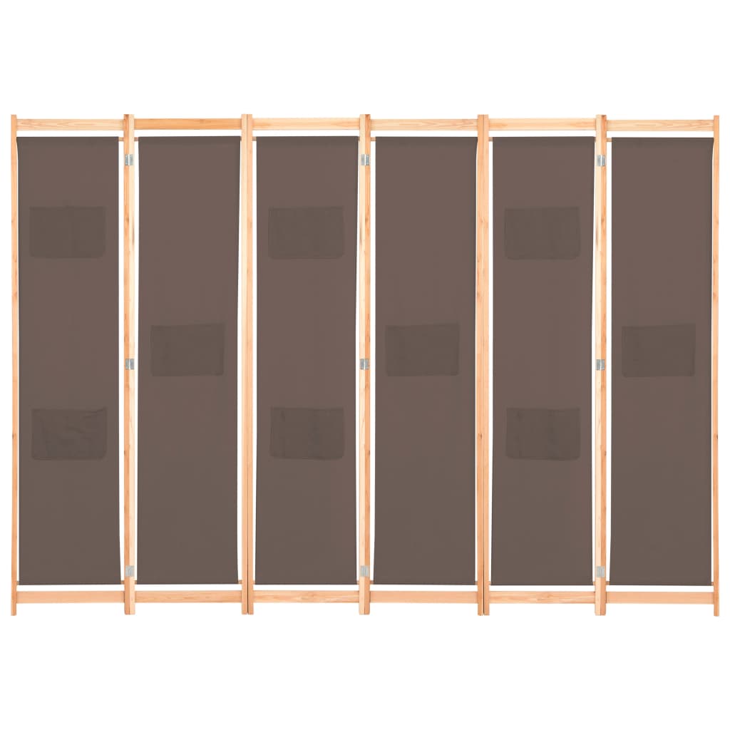 6-Panel Room Divider Brown 240x170x4 cm Fabric