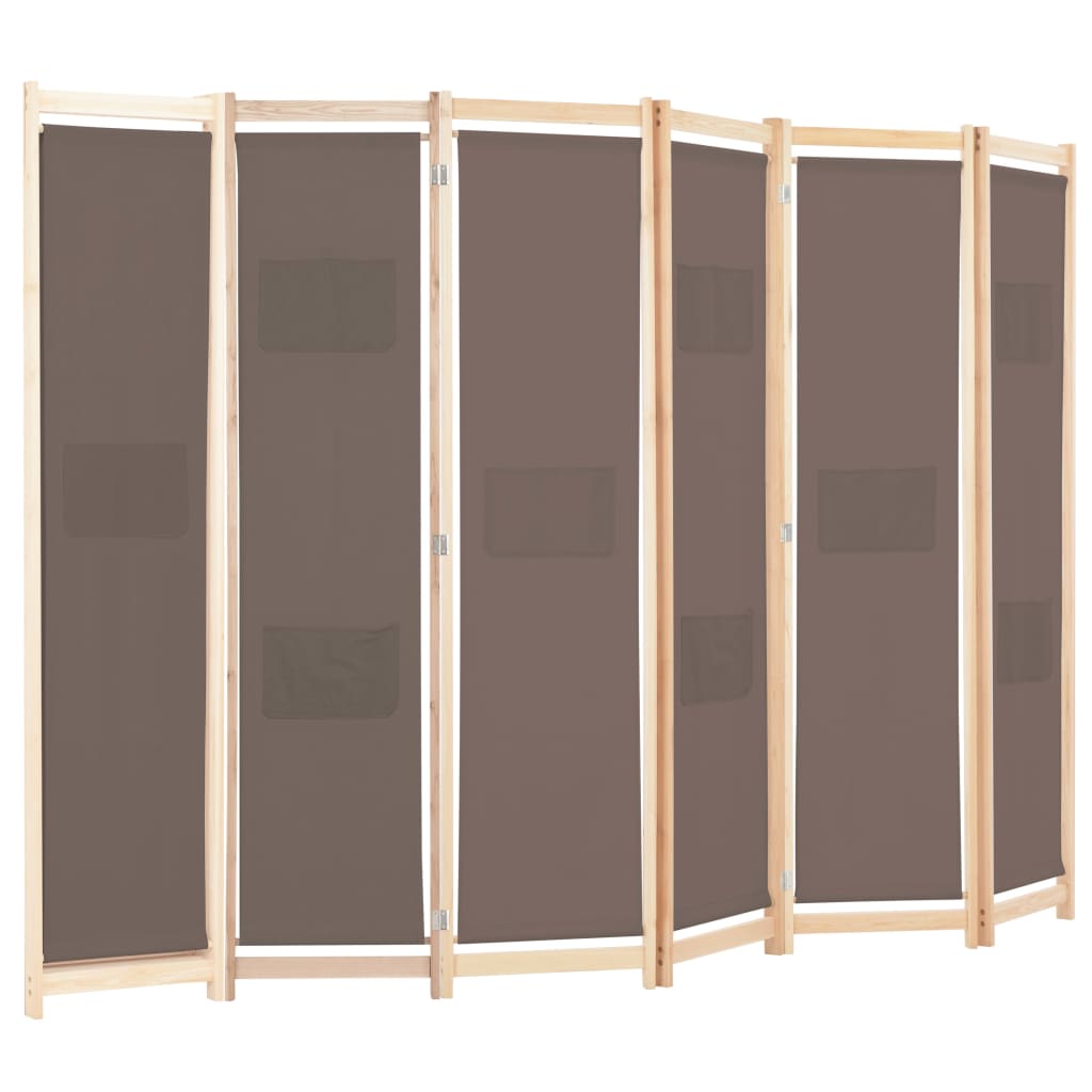 6-Panel Room Divider Brown 240x170x4 cm Fabric