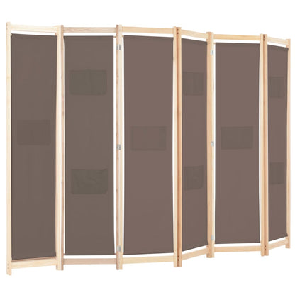 6-Panel Room Divider Brown 240x170x4 cm Fabric