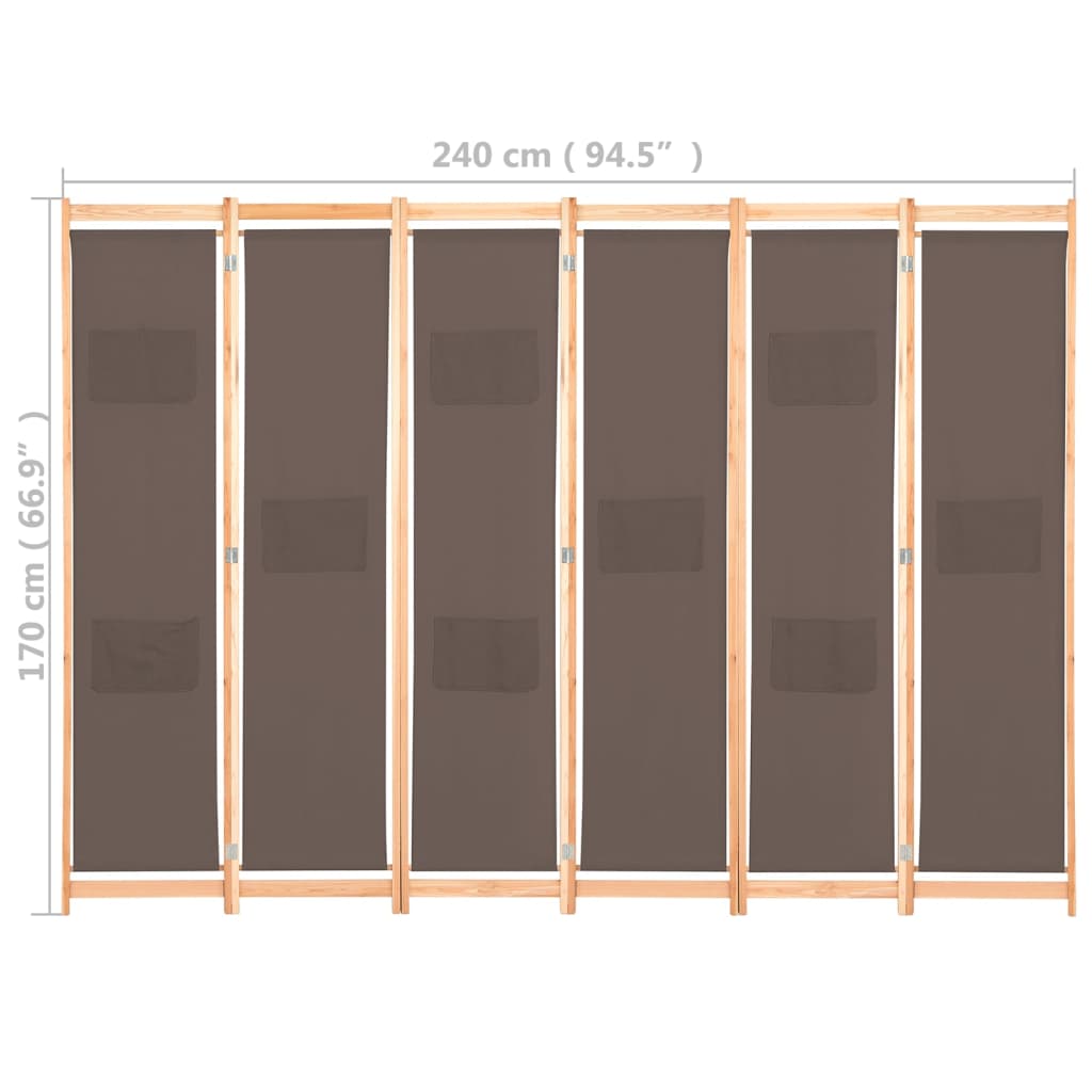 6-Panel Room Divider Brown 240x170x4 cm Fabric