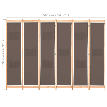 6-Panel Room Divider Brown 240x170x4 cm Fabric