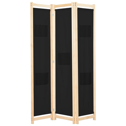 3-Panel Room Divider Black 120x170x4 cm Fabric