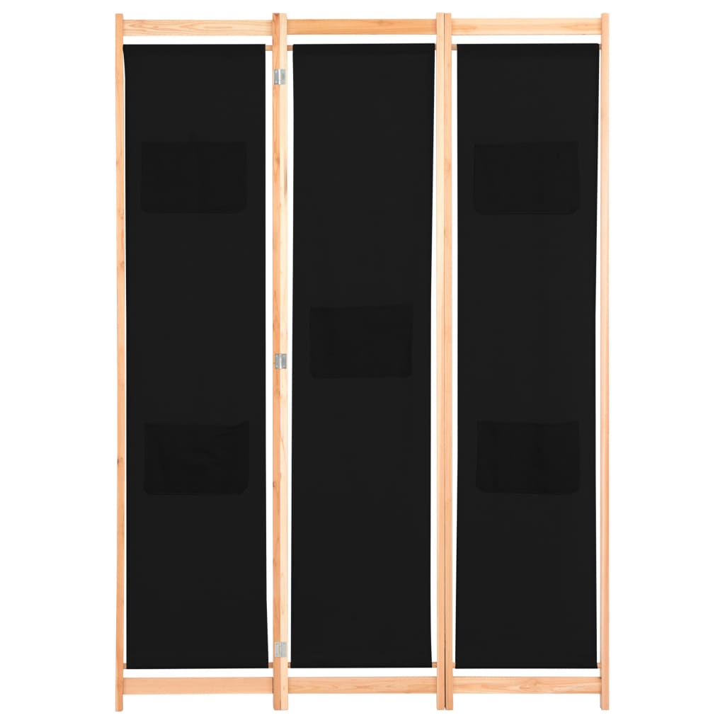 3-Panel Room Divider Black 120x170x4 cm Fabric