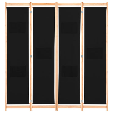 4-Panel Room Divider Black 160x170x4 cm Fabric