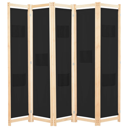 5-Panel Room Divider Black 200x170x4 cm Fabric