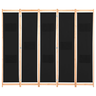 5-Panel Room Divider Black 200x170x4 cm Fabric