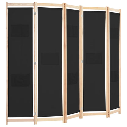 5-Panel Room Divider Black 200x170x4 cm Fabric