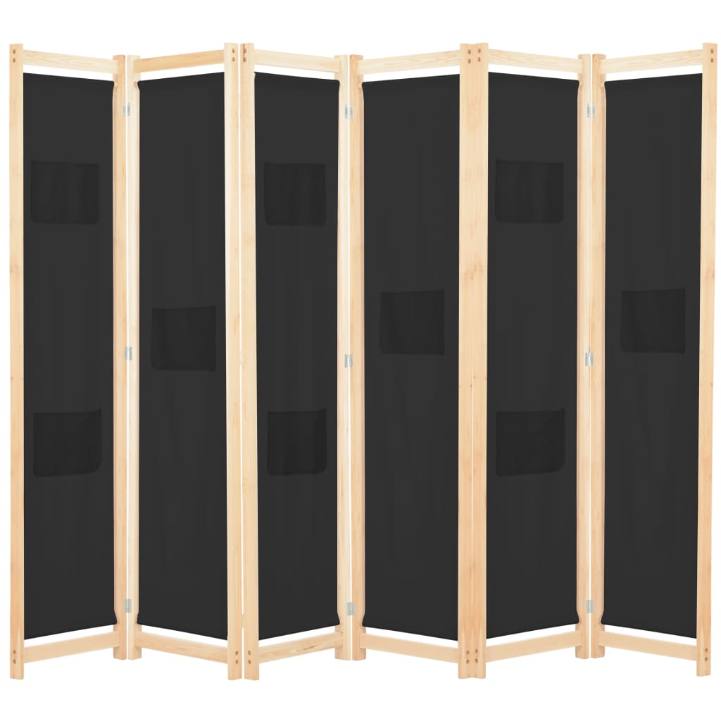 6-Panel Room Divider Black 240x170x4 cm Fabric