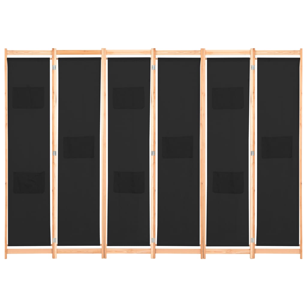 6-Panel Room Divider Black 240x170x4 cm Fabric