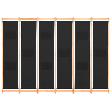 6-Panel Room Divider Black 240x170x4 cm Fabric