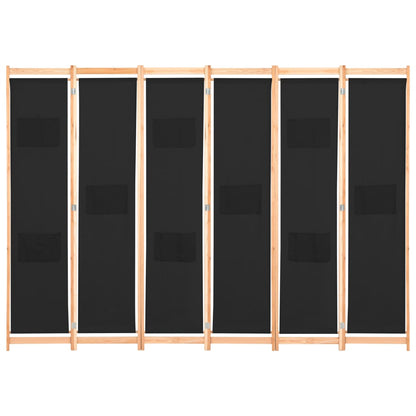 6-Panel Room Divider Black 240x170x4 cm Fabric