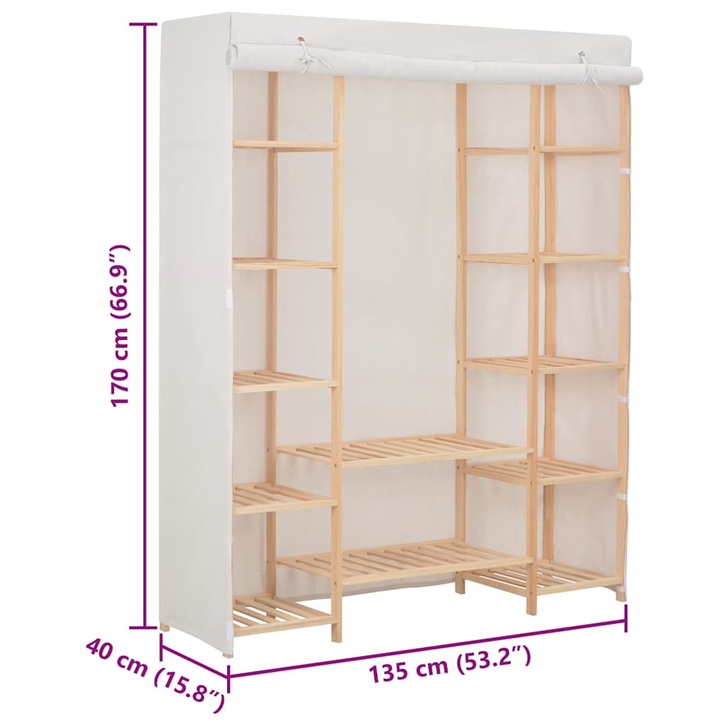 Wardrobe White 135x40x170 cm Fabric
