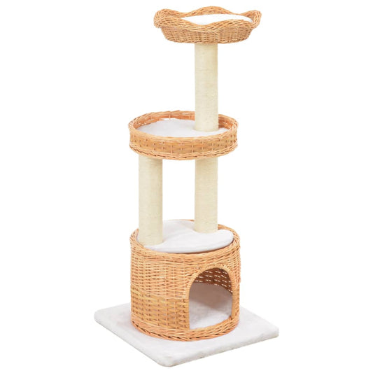 Cat Tree | Natural | Willow, Soft Plush, Sisal Rope | Removable Covers