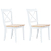 Dining Chairs 2 pcs White and Light Wood Solid Rubber Wood