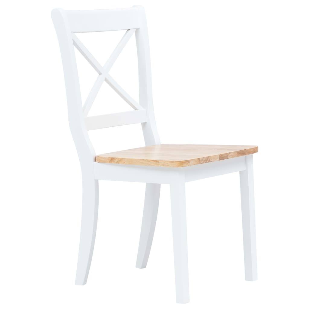 Dining Chair | Set of 4 | White and Natural Wood | Solid rubber wood