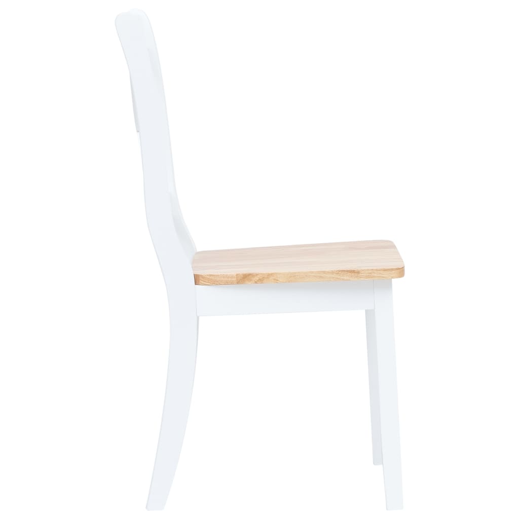 Dining Chair | Set of 4 | White and Natural Wood | Solid rubber wood