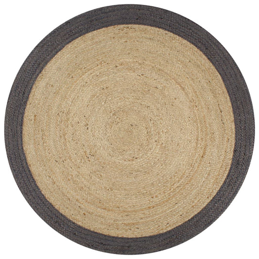 Area Rug | Natural and dark grey | Braided jute | 90 cm diameter
