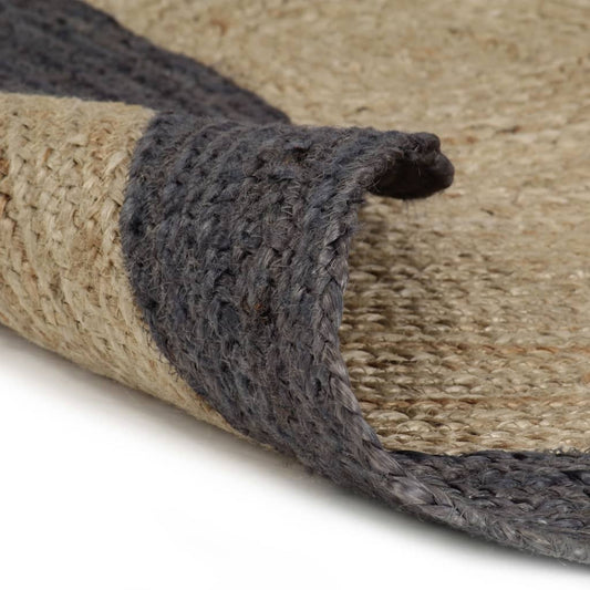 Area Rug | Natural and dark grey | Braided jute | 90 cm diameter
