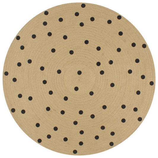 Area Rug | Natural and black polka dot | Jute | 120 cm diameter | Durable