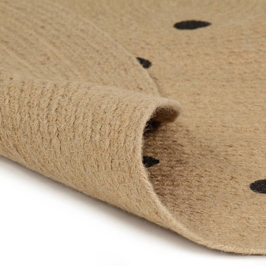 Area Rug | Natural and black polka dot | Jute | 120 cm diameter | Durable