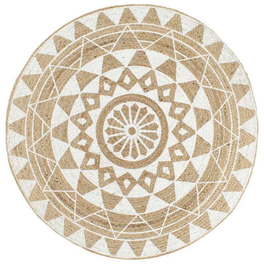 Area Rug | Natural and white | Braided jute | 90 cm diameter | Durable