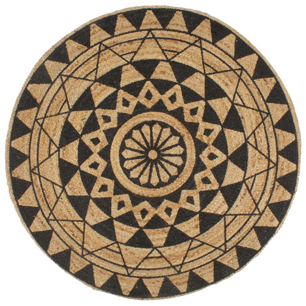 Handmade Rug Jute with Black Print 90 cm