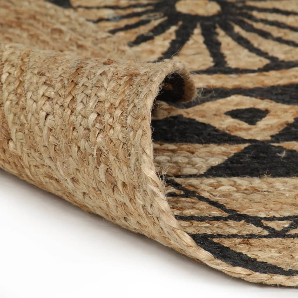 Handmade Rug Jute with Black Print 90 cm