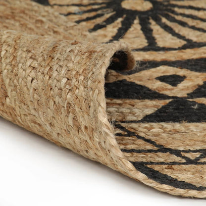 Handmade Rug Jute with Black Print 90 cm