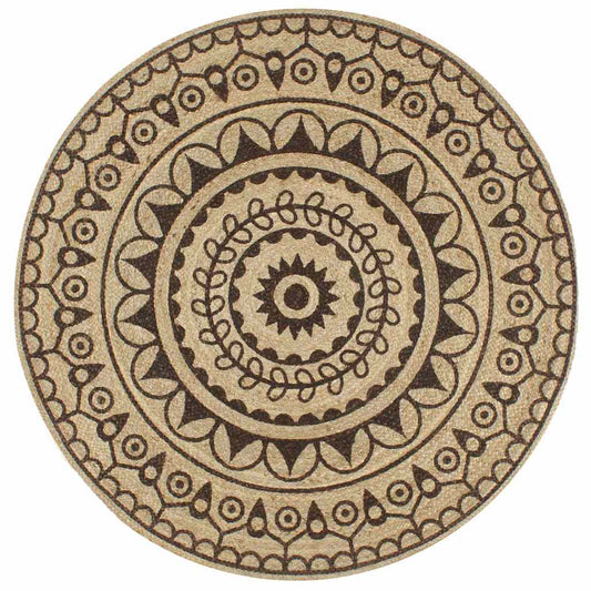 133706 vidaXL Handmade Rug Jute with Dark Brown Print 150 cm