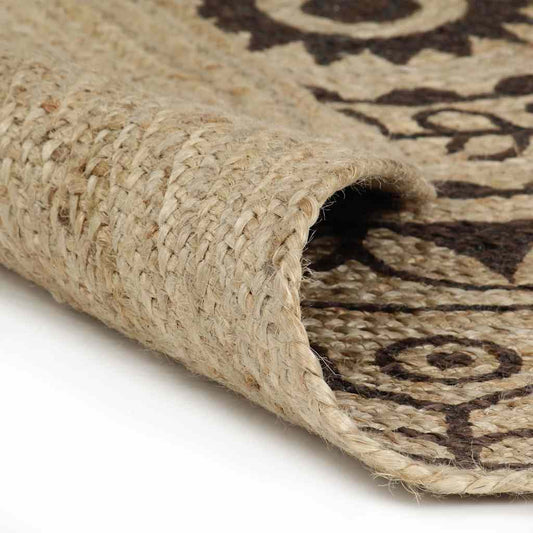 133706 vidaXL Handmade Rug Jute with Dark Brown Print 150 cm
