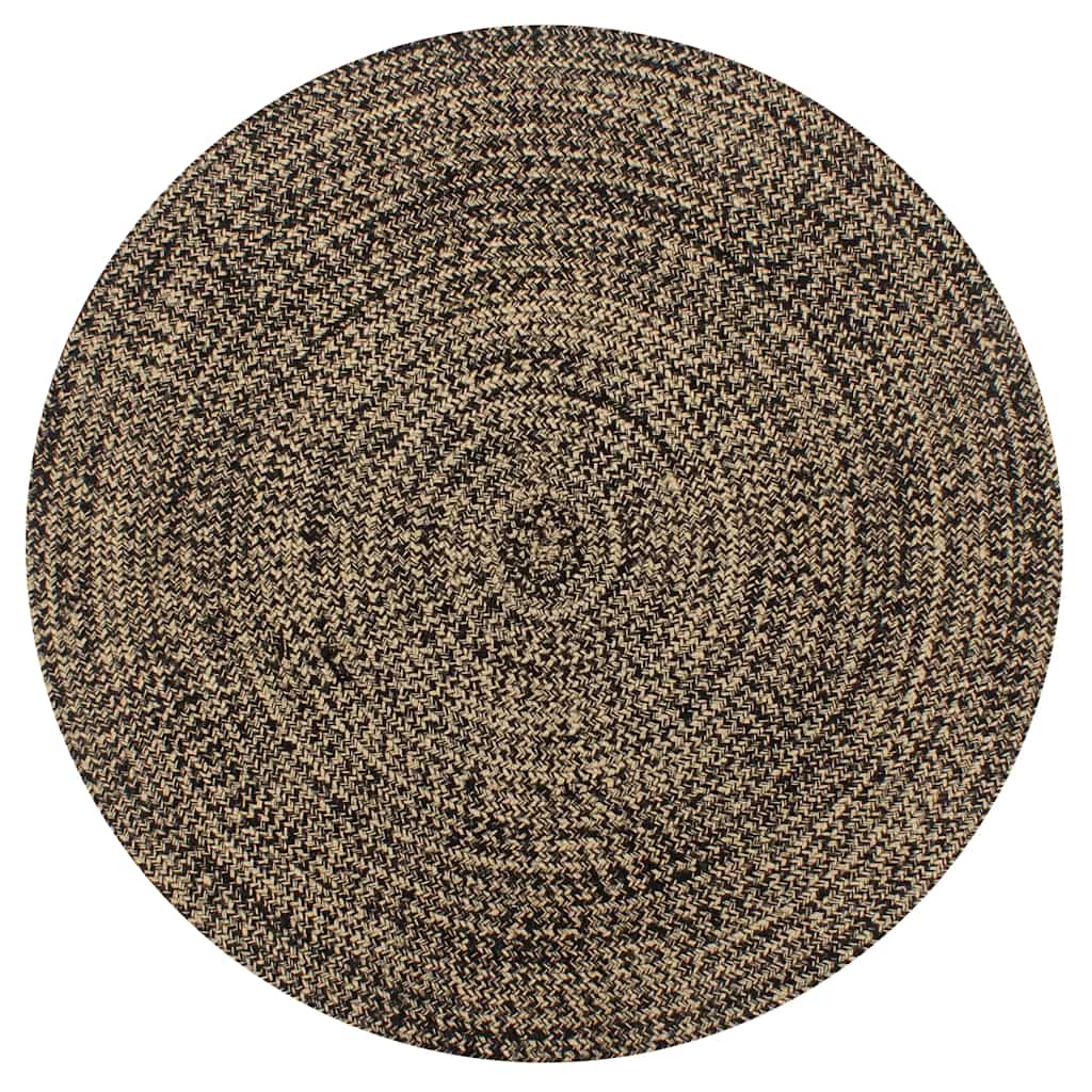 Area Rug | Black and natural | Jute and cotton | 90 cm diameter | Durable