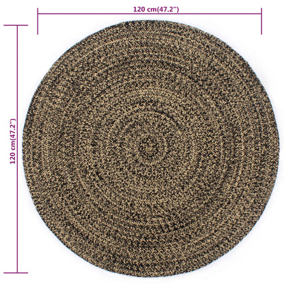 Handmade Rug Jute Black and Natural 120 cm