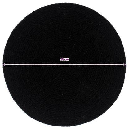 Placemats 4 pcs Plain Black 38 cm Round Cotton