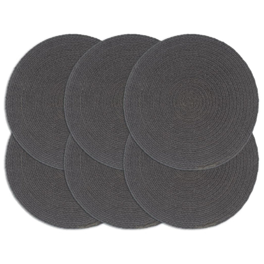 Placemat | Set of 6 | Dark grey | 100% Cotton | 38 cm diameter | Non-slip