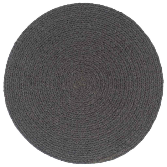 Placemat | Set of 6 | Dark grey | 100% Cotton | 38 cm diameter | Non-slip