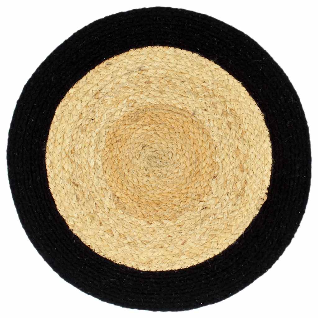 Placemat | Set of 6 | Natural and Black | 70% Jute, 30% Cotton | 38 cm