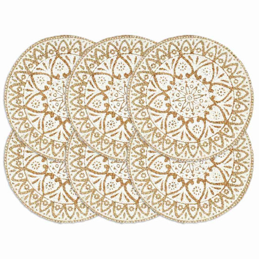 Placemat | Set of 6 | White | Jute | 38 cm diameter | Non-slip | Placemat