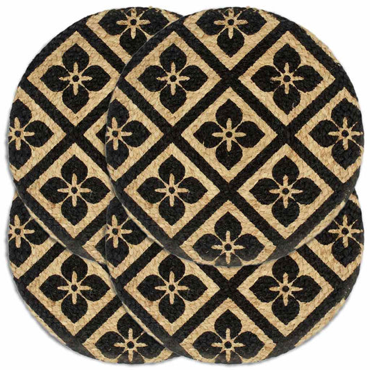 Placemat | Set of 4 | Black | Jute | Durable | Placemat | Round