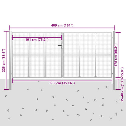 Garden Gate Galvanised Steel 400x175 cm Silver
