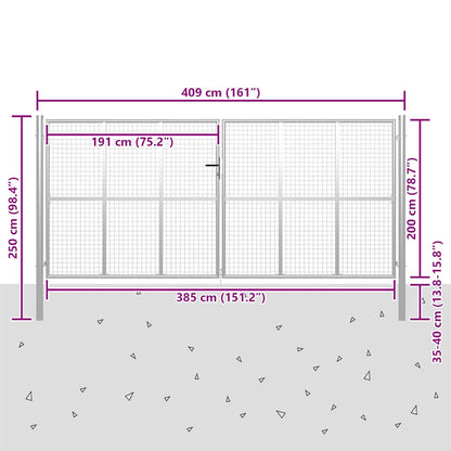 Garden Gate Galvanised Steel 400x200 cm Silver