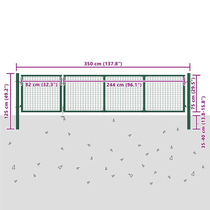 Garden Gate Steel 350x100 cm Green