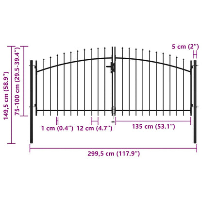 Double Door Fence Gate "Woerden" with Spear Top 299,5x149,5 cm