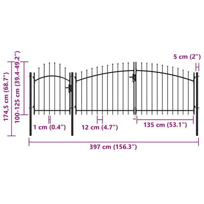 144363 vidaXL Garden Gate "Woerden" Steel 1,25x4 m Black