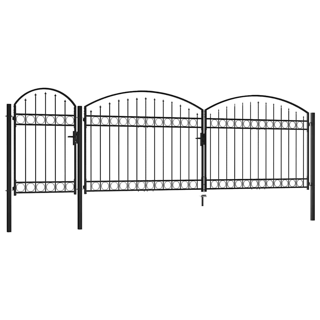 Garden Fence Gate with Arched Top Steel 1.75x5 m Black