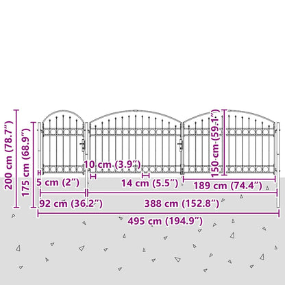 Garden Fence Gate with Arched Top Steel 2x5 m Black