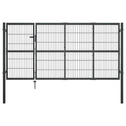 Garden Gate with Posts Steel 350x120 cm Anthracite