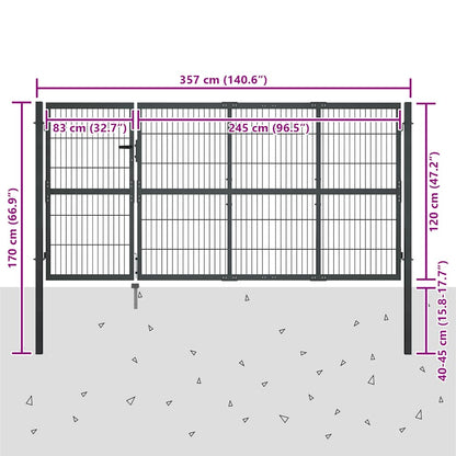 Garden Gate with Posts Steel 350x120 cm Anthracite