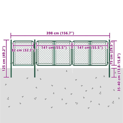 144444 vidaXL Garden Gate Steel 400x75 cm Green